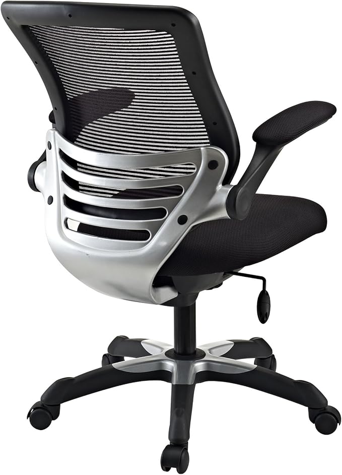 Modway Edge Mesh Back and Mesh Seat Office Chair In Black With Flip-Up Arms in Black