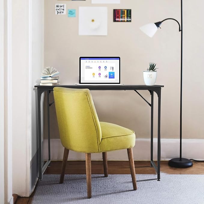 NChanmar 39 Inch Computer Desk, Office Desk Gaming Desk with Metal Frame, Writing Workstation for Home Office, Space Saving Computer Table for Small Space (Black) 39x19.6x29