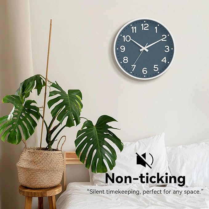 Wall Clock 10 Inch Silent Wall Clocks Battery Operated-Modern Non Ticking Analog Clock Decorative for Kitchen Bedroom Office Bathroom(Azure Blue)