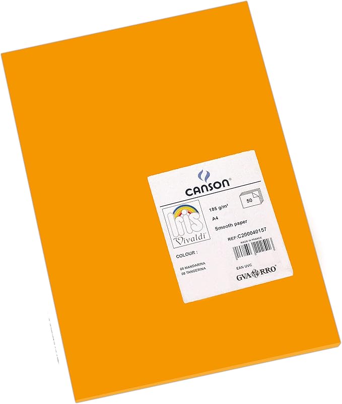 Canson Iris Vivaldi A4 185 GSM Smooth Colour Paper - Clementine (Pack of 50 Sheets)