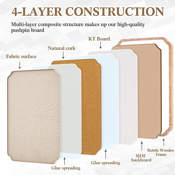 Vintage Framed Pin Board Linen Display Bulletin Board Large Cork Fabric Picture Photo Pinboard Memo Ornate Decorative Pinboard Ornate for Wall Gift(Scalloped,20'' X 30'',Light Brown)