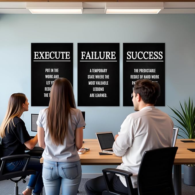 YOUHONG Motivational Wall Art Inspirational Posters for Office & Home - 20x28 Inch 3-Piece Canvas Prints with Wooden Frame, Fade-Resistant Quote Wall Decor, Positive Posters for Living Room & Bedroom