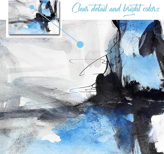 Large Abstract Canvas Wall Art Modern Aquarelle Art Paintings Black and Blue Fantasy Colorful Graffiti on White Background Minimalist Artwork Decor for Living Room Bedroom Corridor Framed 48x32in