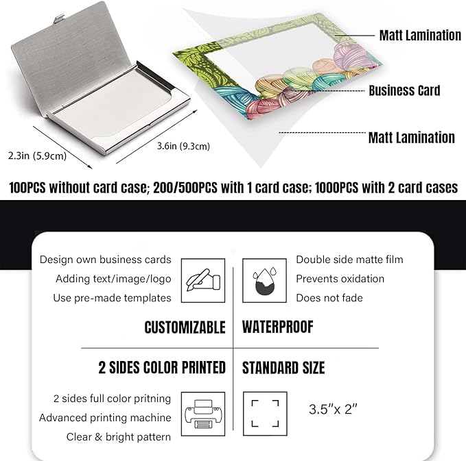 Business Cards Customize with Knitting Templates, Custom Business Cards Personalized with Your Logo, 3.5"X 2" 300gsm Matte Paper for Small Business