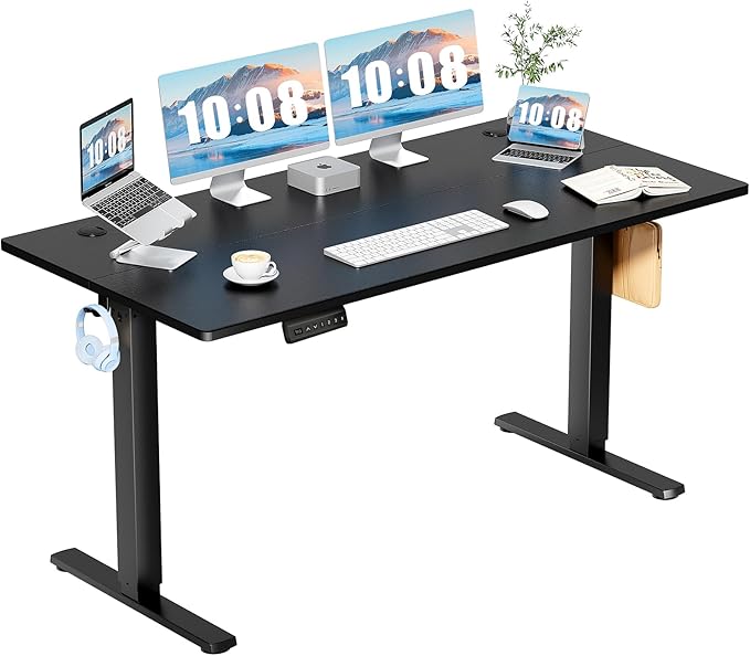 DUMOS 63 Inch Electric Standing Desk Height Adjustable, Sit to Stand Computer Workstations Large Work PC Table Home Office Writing Gaming Desks with Memory Presets for Walking Pad, Bedroom, Black