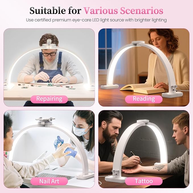 Foldable Half Moon Light for Nail Desk, 31in 45W Nail Desk Lamp with Phone Holder, Half Moon Table Lamp with Stepless Color Temperature Dimmable for Manicure (White)