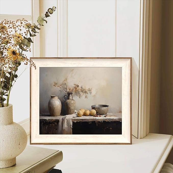 ASTRDECOR Framed Kitchen Wall Art Prints, Rustic Kitchen Farmhouse Wall Decor Living Room, Vintage Jars Still Life Oil Painting Dining Room Wall Decor, Fruits Botanical Canvas Wall Art-10''x 12''