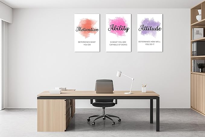 3 Piece Motivational Quotes Abstract Watercolor Canvas Print Pictures Wall Decor, Men Women Inspirational Framed Artwork Home Office Decor 16"x24" x 3 Pcs