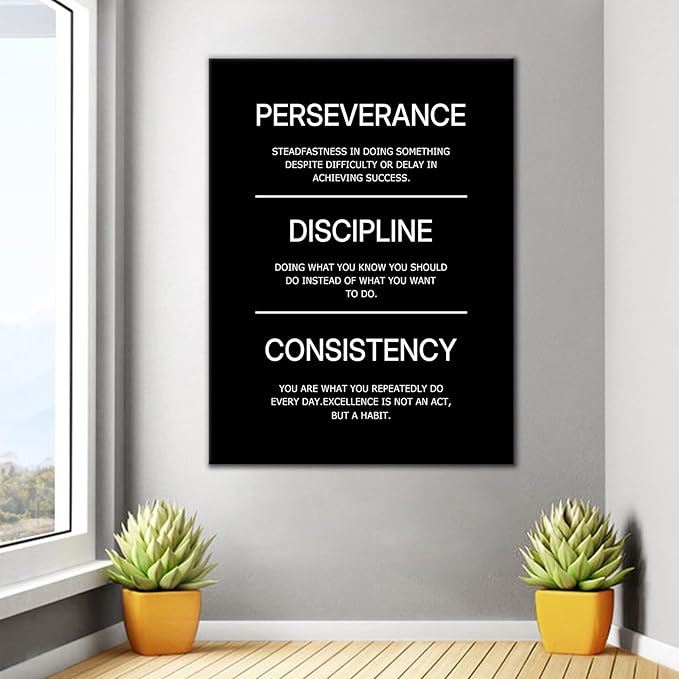 Inspirational Discipline Canvas Wall Art Office Decor Motivational Success Entrepreneur Quotes Positive Sign Picture Artwork for Modern Home Living Room Gym School Ready to Hang [30''Wx 40''H]