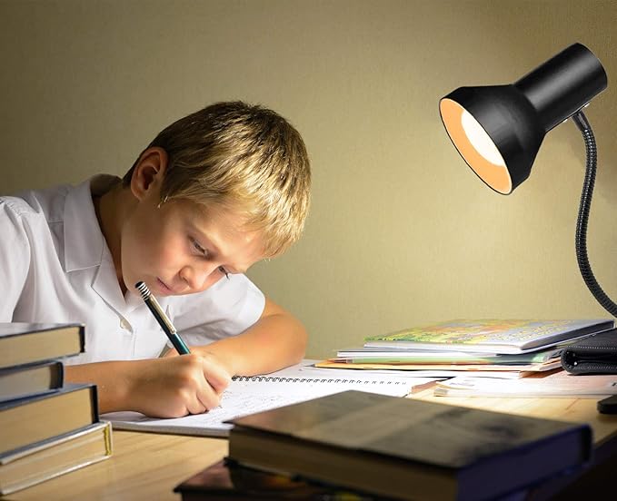 Desk Lamp Eye-Caring Table Lamps, 360°Rotation Gooseneck Clip on Lamp, Portable Reading Book Light, Clamp Light Eye-Caring Study Desk Lamps for Bedroom and Office Home Lighting-Black