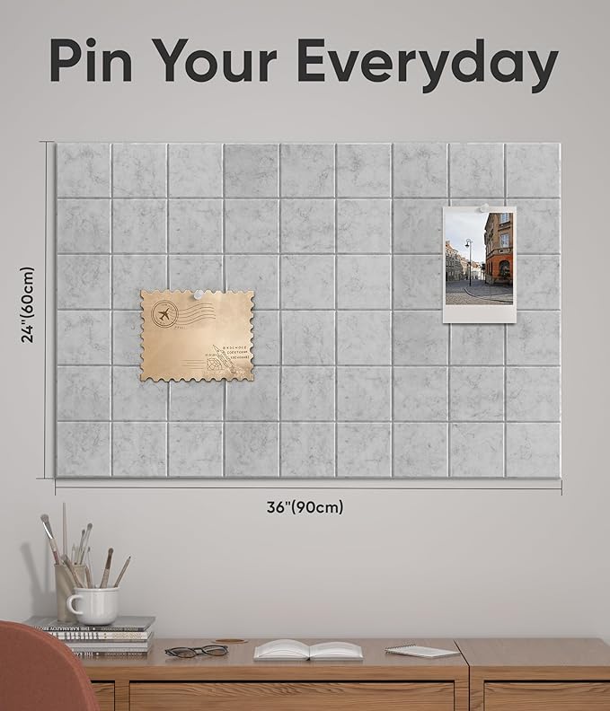 Large Cork Board for Walls 36" x 24", 6 Pack Felt Wall Tiles with Push Pins for Office Home, Pin Board Bulletin Board for Photo Pictures, Heather Gray