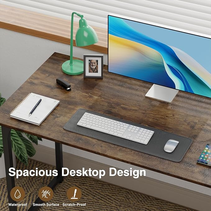 FDW 47 inches Computer Desk/Home Office Desk/Writing Study Table/Modern Simple Style PC Desk with Metal Frame,Brown