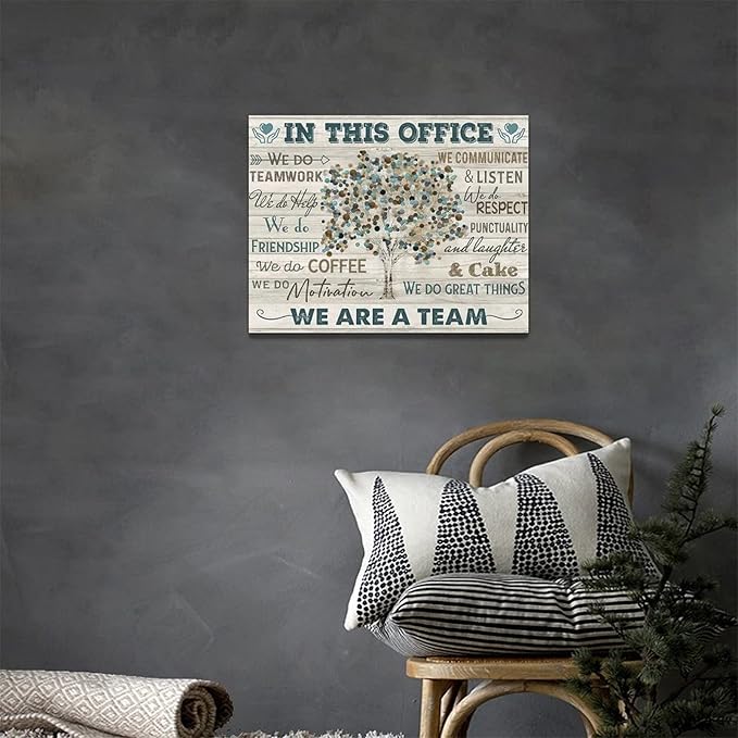 yerretin In this Office Wall Art Motivational Quotes Pictures Wall Decor for Office Inspirational We Are A Team Canvas Painting Room Decorations Artwork Framed Ready to Hang, 16"x12"