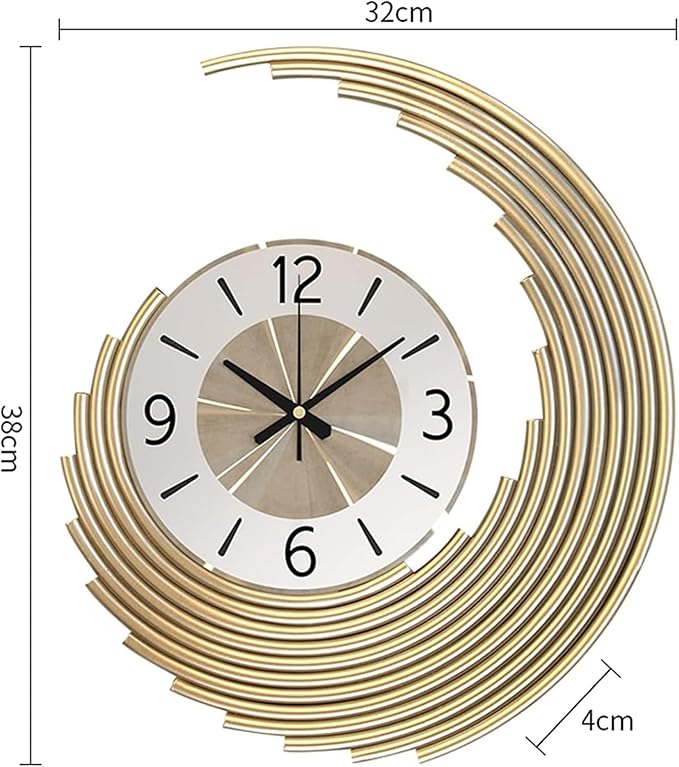Wall Clock 3D Wall Clocks, Modern Metal Creative Quartz Clock Silent Non Ticking Large Home Decoration Wall Clock,for Home Kitchen Living Room Office Clock (One Color 32X38CM)