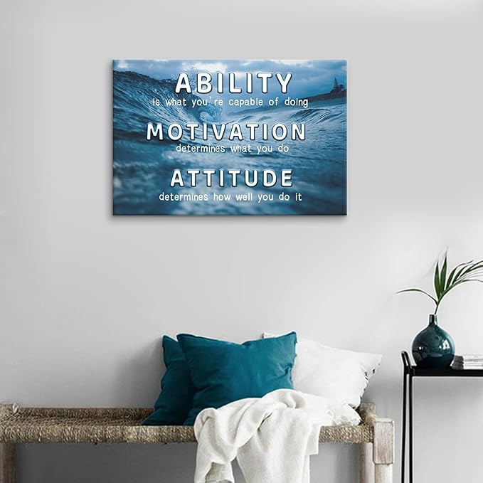 Inspirational Canvas Wall Art Motivational Ability Attitude Signs Poster Print Entrepreneur Quotes Picture for Modern Home Bedroom Kitchen Office Wall Decor Ready to Hang [18''Wx12''H]