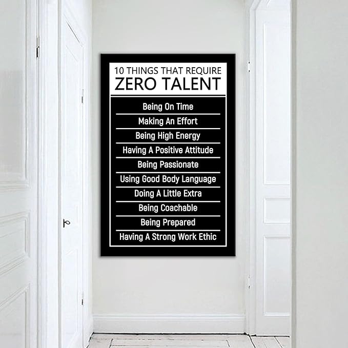 Positive Quotes Wall Decor 10 Things That Require Zero Talent Large Framed Canvas Art Inspirational Pictures for Gym Workout Room Corporate Office Team Building Sign, 36x24 Inch