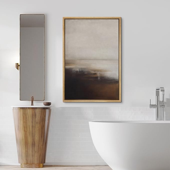 SIGNFORD Framed Canvas Print Wall Art Neutral Abstract Coastal Landscape Soft Brown and Beige Hues Illustrations Modern Art Decorative Relax/Calm for Living Room, Bedroom, Office - 16"x24" Natural