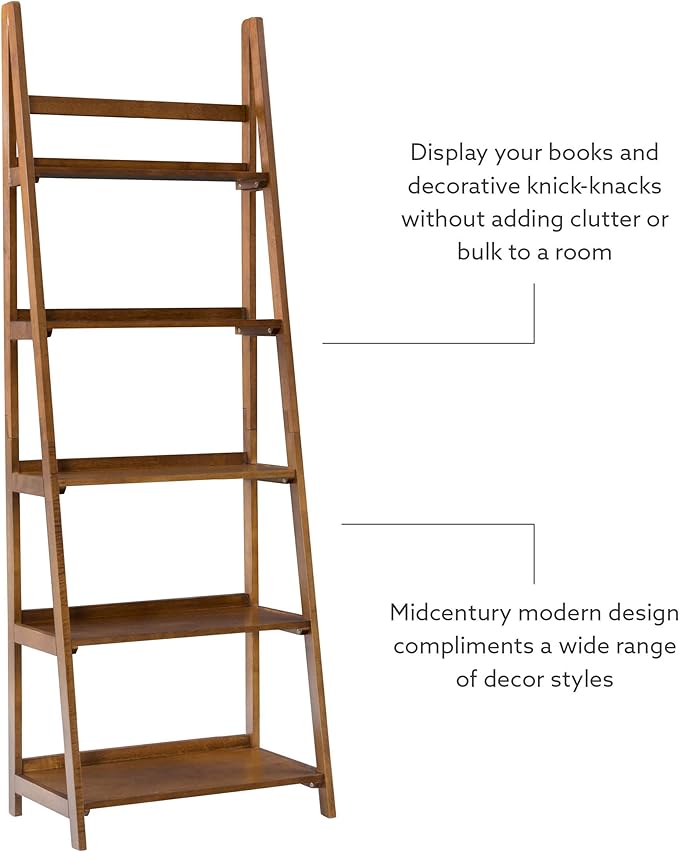 Linon Melissa Walnut Mid-Century 5 Shelf Bookcase