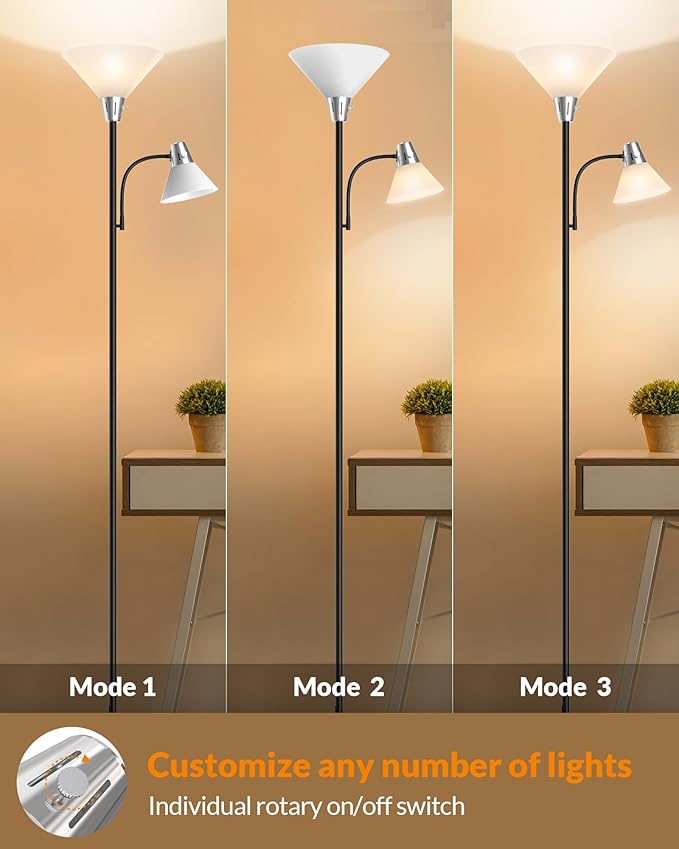 LEPOWER Floor Lamp, Standing Lamp with Replaceable 3000K Energy-Saving, Lamp for Living Room with Adjustable Reading Lights, Modern Bright Floor Lamp for Bedroom, Living Room, Office