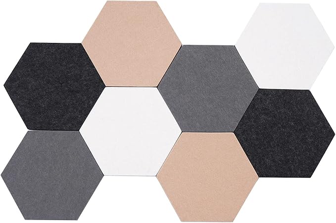 8Pcs Hexagon Felt Cork Board Tiles Self Adhesive Bulletin Board, Pin Board for Wall Decor Memos Photos Display (Set C)