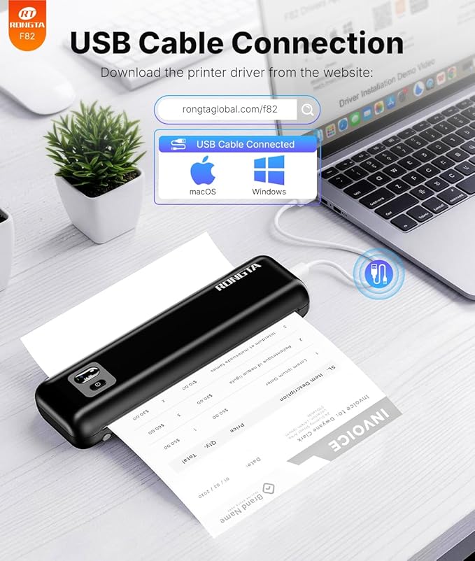 Rongta Portable Printer Wireless for Travel, Thermal Inkless Printers for 8.5"*11" US Letter, Compatible with Android iOS Smartphone, Mac Windows Laptop for Office, Home, Travel (Black)