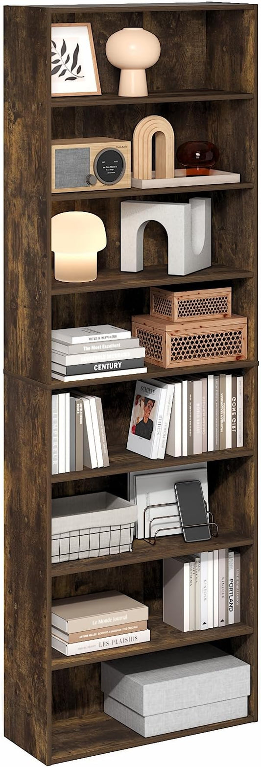 Furinno Basic Book Shelf, 8-Tier Bookcase with Open Shelf, Standing Bookshelf, Cube Storage Organizer, 12 x 24 x 71, for Living Room, Bedroom, Home Office, Amber Pine