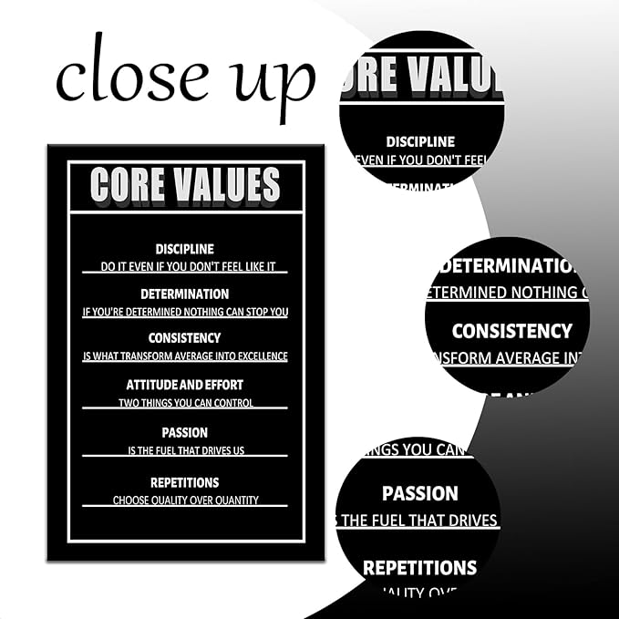 Inspirational Office Wall Art Core Values Motivational Poster for Home Decor Positive Quotes Wall Prints Encouragement Artwork Positive Sayings for Preppy Room Office Wall Decoration [12''Wx18''H]
