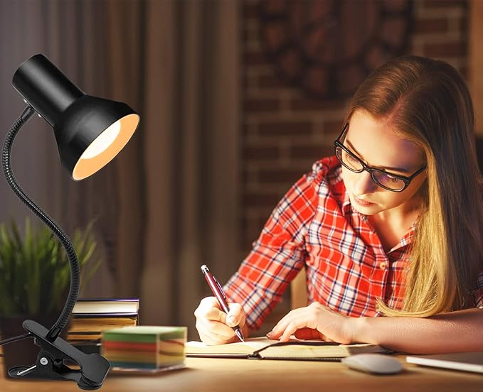 Desk Lamp Eye-Caring Table Lamps, 360°Rotation Gooseneck Clip on Lamp, Portable Reading Book Light, Clamp Light Eye-Caring Study Desk Lamps for Bedroom and Office Home Lighting-Black