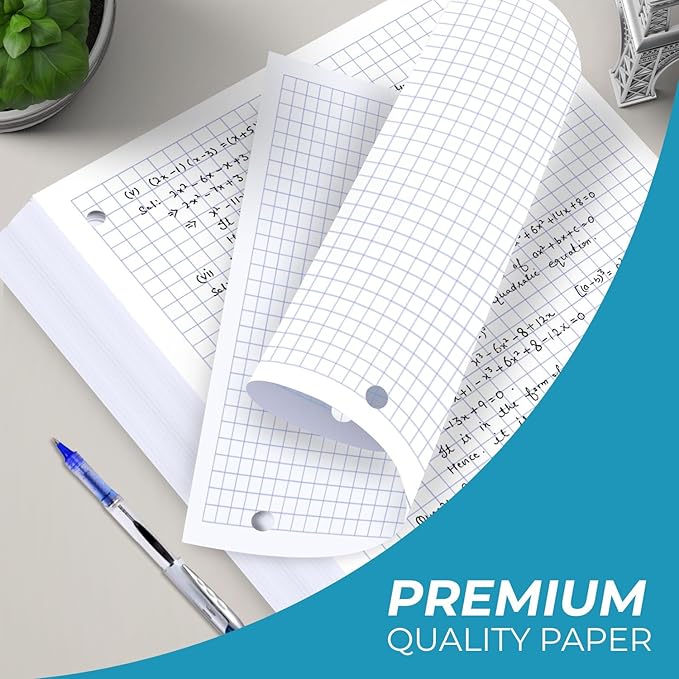 Rosmonde Loose Leaf Paper Bulk, 3600 Sheets, 24 Pack, Quad Ruled Sheets, 8" x 10.5", Bulk Notebook Papers, 3 Hole Punched, Graph Ruled Filler Paper for Binders, 150 Sheets/Pack, School Supplies, White