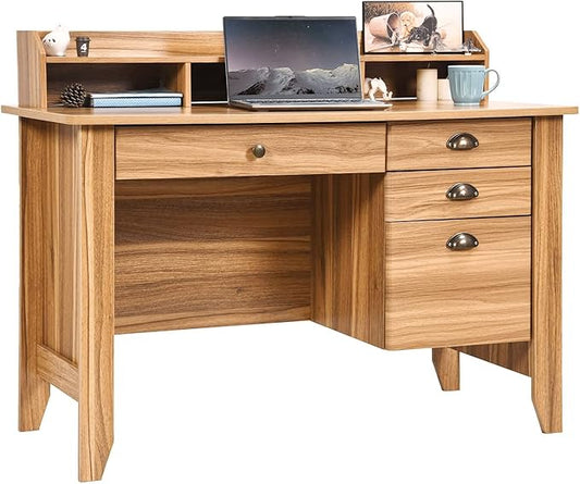 Catrimown Computer Desk with Drawers and Hutch, Farmhouse Home Office Desk with File Drawer,Student Girls Desks,Teens Writing Table, Small Computer Desk for Bedroom, Rustic Oak