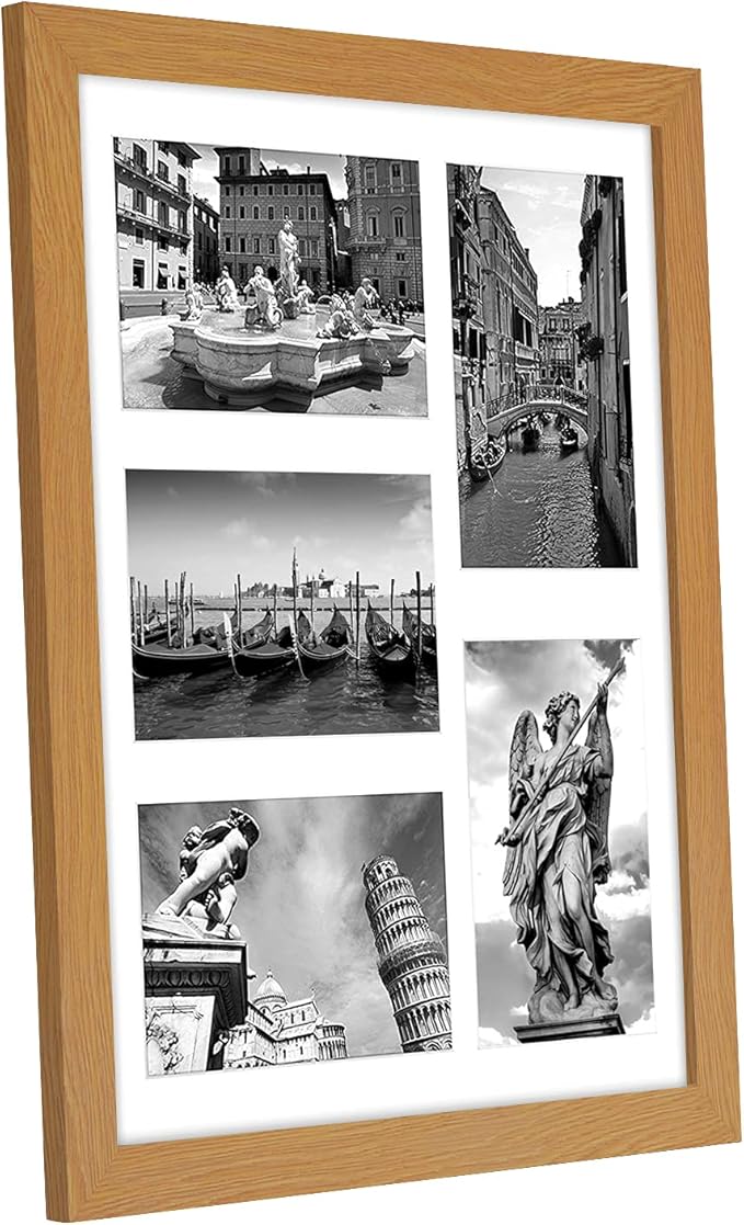 Americanflat 4x6 Collage Picture Frame with Shatter-Resistant Glass - Fits Five 4x6 Photos or Use as One 11x14 Picture Frame - Signature Collection - Collage Frames for Wall Display - Dark Oak
