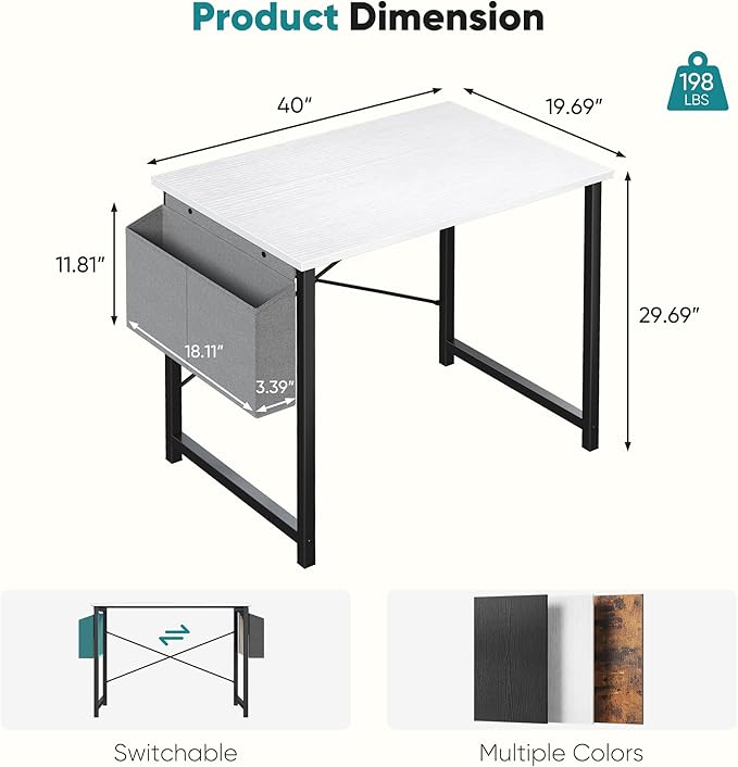 OLIXIS Computer Desk 31 Inch Home Office Desks for Small Spaces, Gaming Writing Study Work Table with Storage Bag for Bedroom, White