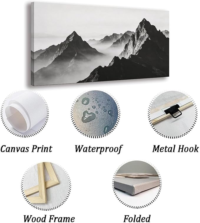 Black Mountain Landscape Framed Canvas Wall Art for Living Room, Nature Decor 40" L x 20" W
