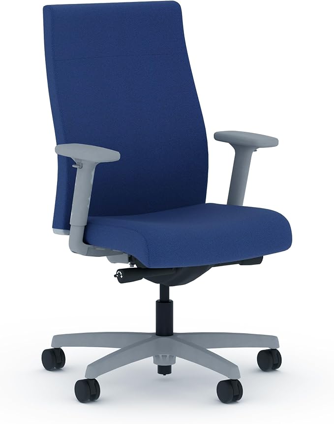 HON Ignition 2.0 Fabric Office Chair, Upholstered, Adjustable Arms, Advanced Synchro-Tilt Recline Executive Ergonomic Office Chair, Titanium Frame, Indigo