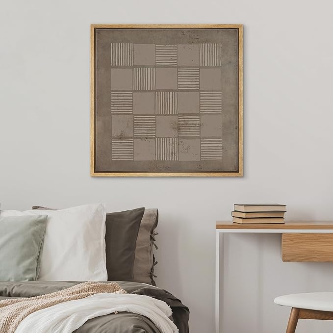 SIGNWIN Framed Canvas Print Wall Art Geometric Square Line Grunge Pattern Abstract Shapes Illustration Modern Art Decorative Boho Relax/Zen Nordic for Living Room, Bedroom, Office - 24"x24" Natural