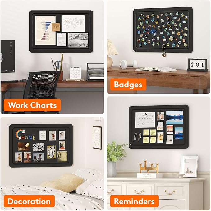 Lifewit Cork Board Alternative, 22.4"x 14.8" Bulletin Board with Self-Adhesive, Foldable Decorative Felt Pin Board Vision Board Message Board with 20 Pushpins for Office Wall Decor, Room Decor, Black