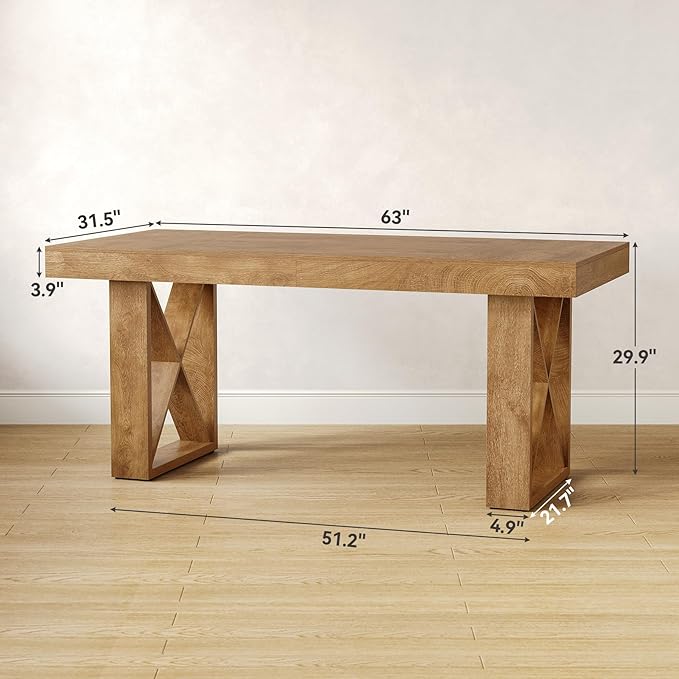 LITTLE TREE 63-Inch Computer Desk, Simple Thick Appearance, Study Gaming Writing Workstation Executive Office Desk for Home, Study Room, Brown