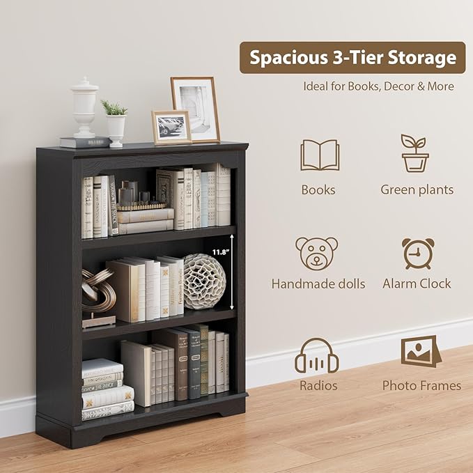 HIFYOBRO 3 Tier Bookshelf and Bookcase, 31.5" Wide Wooden Book Shelf, Freestanding Open Display Storage Bookshelves for Study Room, Home Office, Living Room