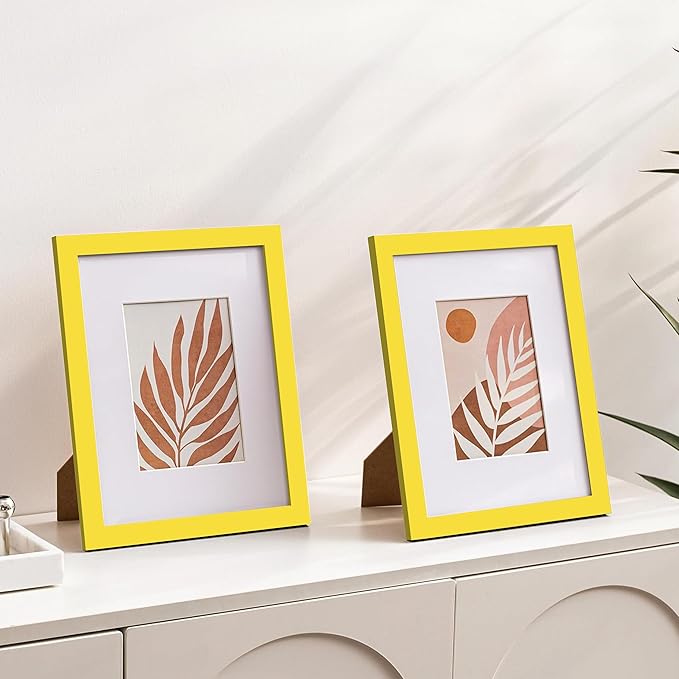 eletecpro 8x10 Picture Frames Set of 10, Picture Frame Collage Wall Decor Display 5x7 Photo With Mat or 8x10 without Mat, Home Decor Gallery Frame for Table Top or Wall Mounting, Yellow