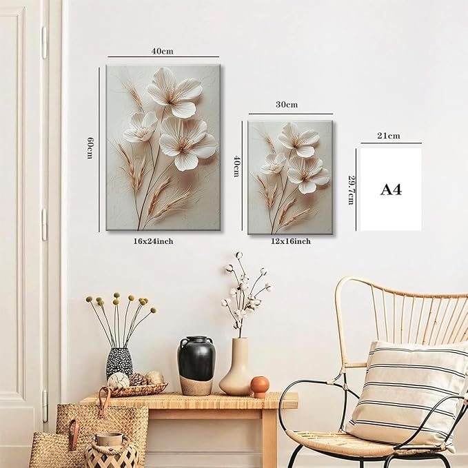 TUEASKY 3 Piece Canvas Wall Art Flower Wall Decor Beige Pictures Botanical Paintings Floral Prints Artwork for Living Room Bedroom