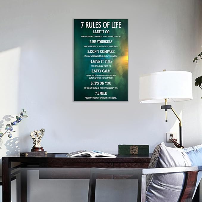 7 Rules of Life Inspirational Canvas Wall Art Motivational Entrepreneur Quotes Poster Print Picture Painting Artwork for Modern Home Study Room Bedroom Wall Decoration Ready to Hang [12''Wx 18''H]