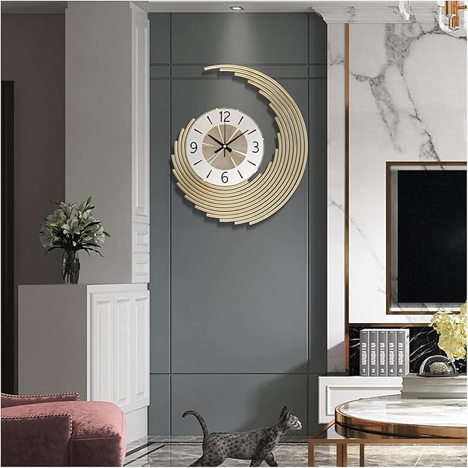 Wall Clock 3D Wall Clocks, Modern Metal Creative Quartz Clock Silent Non Ticking Large Home Decoration Wall Clock,for Home Kitchen Living Room Office Clock (One Color 48X58CM)