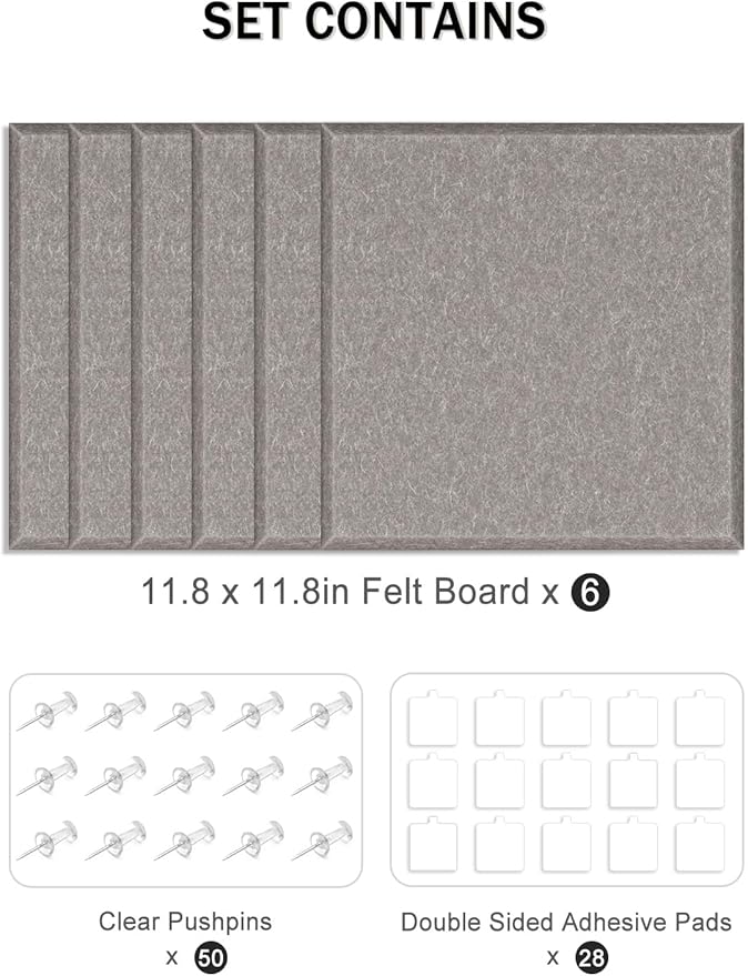 Hsurbtra Large Cork Board for Wall 36 x 24 Inch, 6 Pack Felt Bulletin Notice Board with Pushpins for Office Home School Farmhouse Wall Decor, Khaki