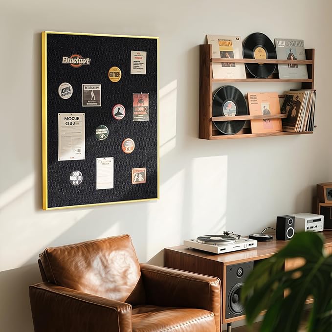 Black Bulletin Board with Linen, 36"x24", Cork Boards for Walls with Gold Aluminum Frame, Hanging Pin Board Vision Board for Home Office Kitchen Room Decor, 10 Push Pins