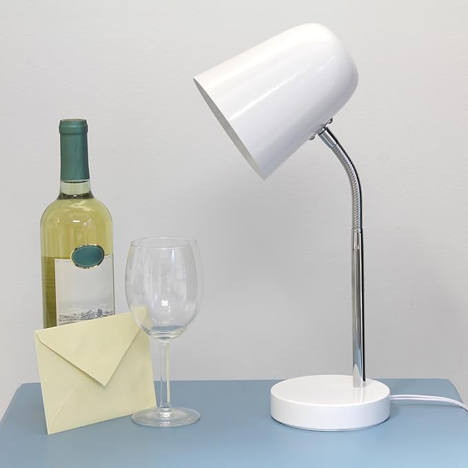 Simple Designs LD1075-OFF 15.28" Sleek Essentials Minimalist Metal Desk Task Lamp, for Office, Desk, Nightstand, Dorm, Off White