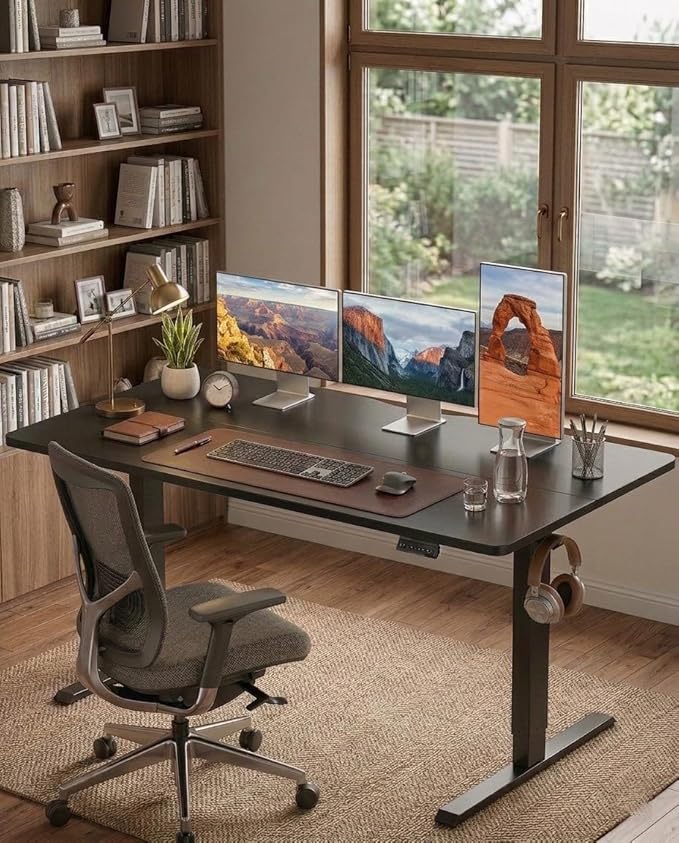 CubiCubi 63 x 28 Large Standing Desk, Height Adjustable Electric Computer Desk, 28" Deep Desktop, Sit Stand up Home Office Workstations with 4 Preset Heights, Black