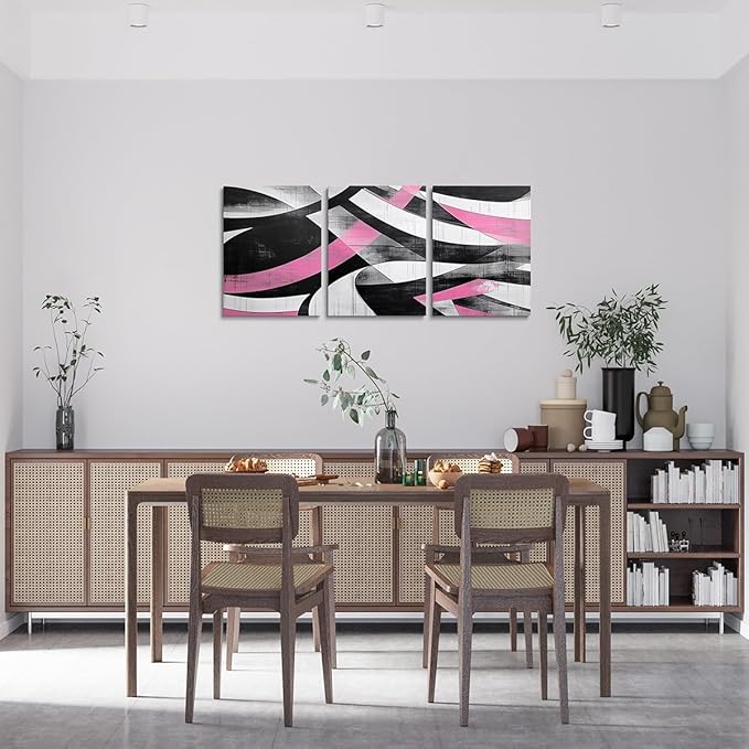 jejeloiu Kids Abstract Art 3 Piece Canvas Wall Art for Living Room Bedroom 12"x16"x3pcs Pink Geometric Office Decorations Artwork Posters Modern Art Picture Wall Decor for Home Decor Bathroom