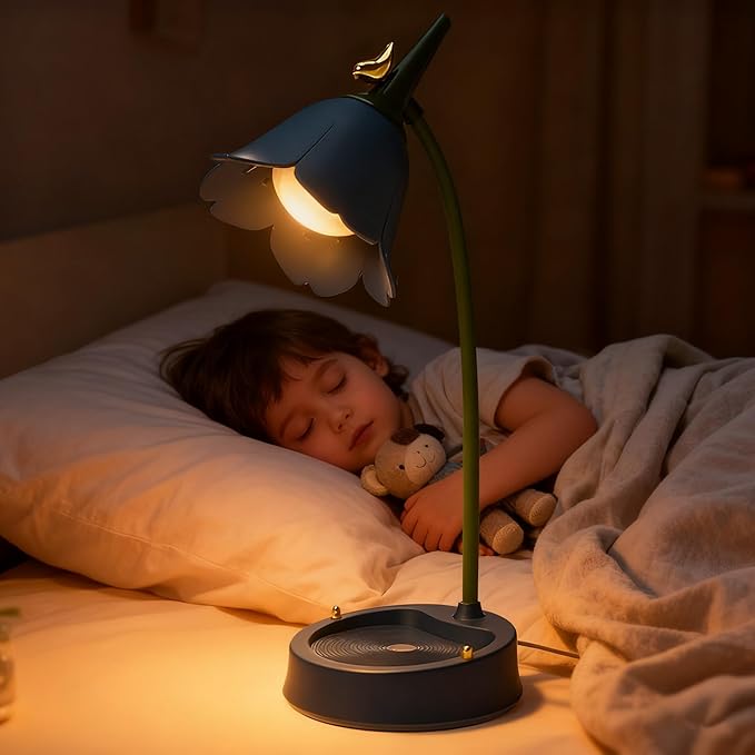 LED Desk Lamp Cordless Table Light Adjustable Gooseneck Dimmable Touch Rechargeable Battery Eye-Caring Night Light for Kids, Mini Cute Lamp for College Dorm Bedroom Reading (Blue)