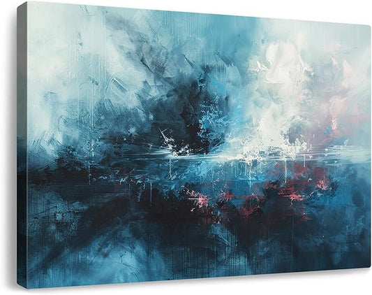 gaosoul Modern Abstract Canvas Wall Art Blue Graffiti Painting on White Background Stylish Framed Minimalism Artwork Prints for Living Room Bedroom Office Decor 24x16in