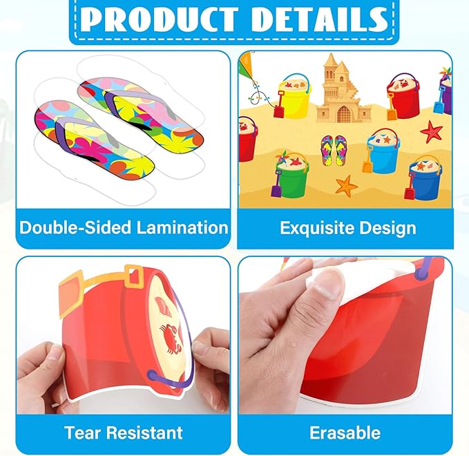 Summer Bulletin Board Decorations Set Our Class is Sand-Tastic Classroom Decor Bucket Hawaii Beach Theme Party Paper Cutouts for Back to School Office Teacher Chalkboard Wall Supplies Favor